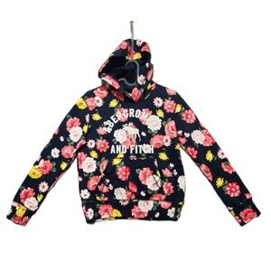Abercrombie Kids Girls 9 10 Floral Print Hoodie Sweatshirt Blue Pink Yellow
